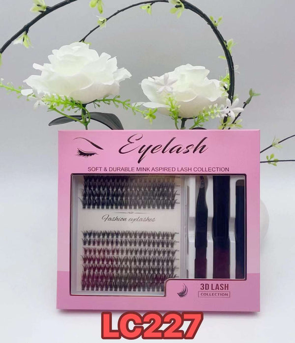 BamyLash Lash Extension Kit 168 Pcs Lash Clusters LC227 D Curl 9-15 mm Lash Clusters Kit with Lash Bond and Seal and Remover and Tweezer Dense Look DIY Lash Kit Easy to Apply at Home