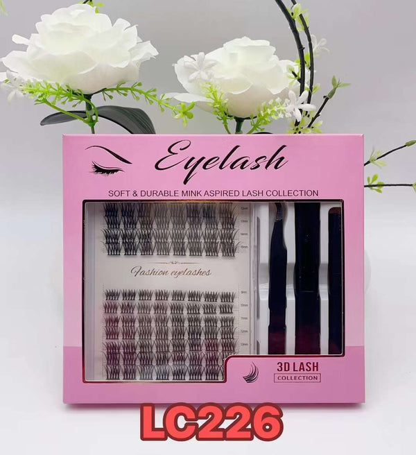 Fluffy Lash Extensions Kit 168 Pcs Wispy Cluster Lashes 9-15MM Individual Eyelashes Cluster Eyelash Extensions with Lash Remover Lash Glue Bond and Seal Tweezers LC226