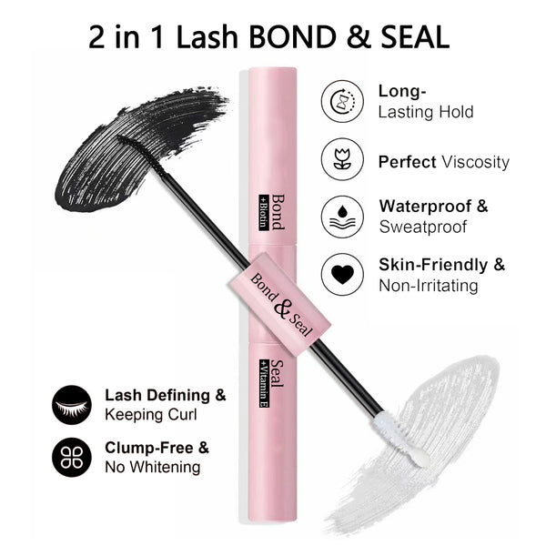 Lash Glue Bond and Seal Long Lasting Strong Hold Waterproof 2 in 1 Cluster Eyelash Glue for DIY Lash Extensions - 5ml+5ml