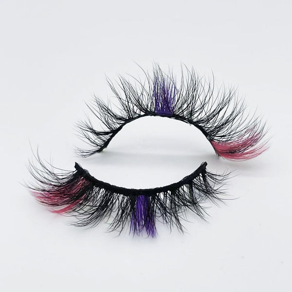 Wholesale 15mm colored lashes D539-452C Red Purple color faux mink false eyelashes