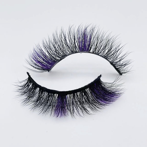 Wholesale 15mm colored lashes D613-52C Blue color faux mink false eyelashes