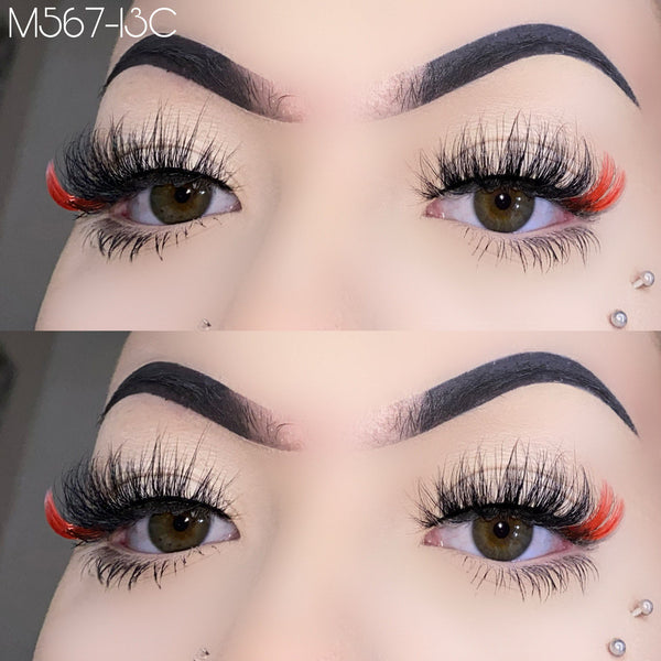 Wholesale 15mm colored mink lashes M567-13C Red color false eyelashes