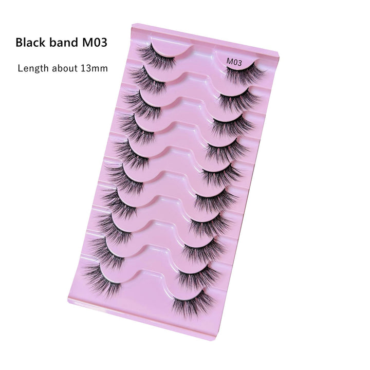 10 pairs false eyelashes natural half eye lashes 3D cat eye transparent line and black band lashes - bamylash