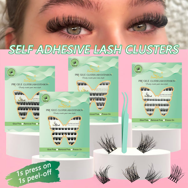Self Adhesive Eyelashes, 120 PCS Self Adhesive Eyelash Clusters, No Glue Needed, Dual-row Glue Strips 8-16mm Mixed Individual Lash Extension Super Sticky Reusable False Lashes