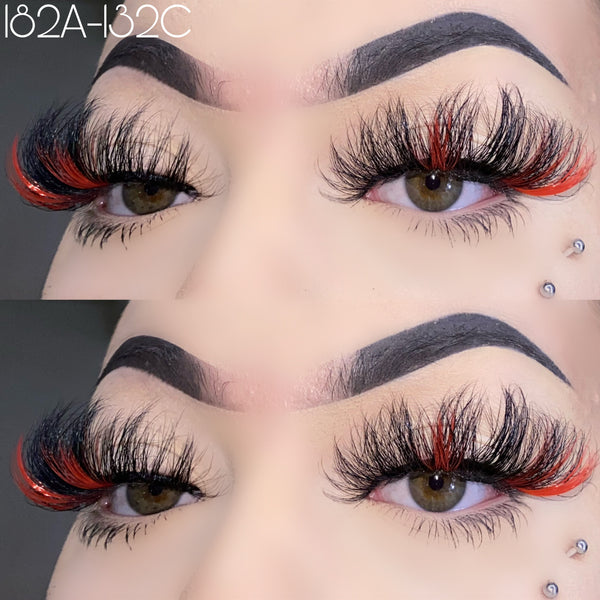 Wholesale 182A-132C Red Color False Eyelashes 25mm Real Mink Long Lashes