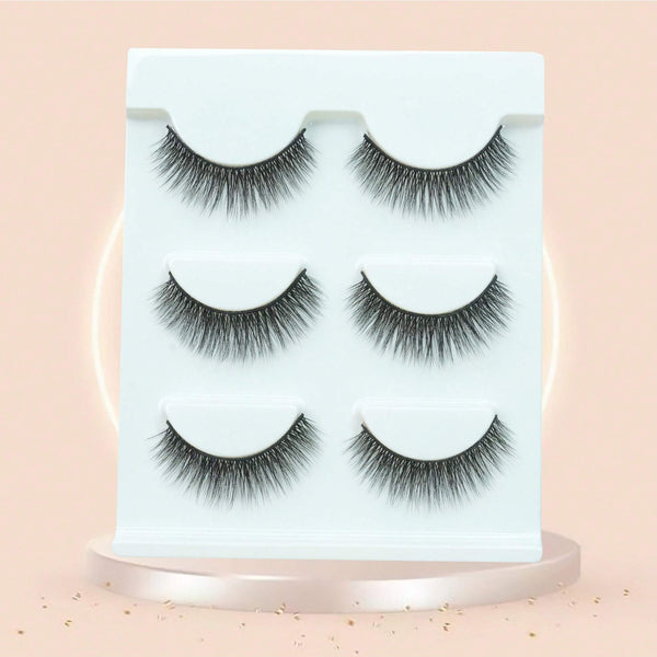 3d Multi-layer Natural Style False Eyelashes With Full Strip And Black Stem, Dense, Curled, Suitable For Light European And American Styles, Daily And Stage Makeup, 3 Pairs/box