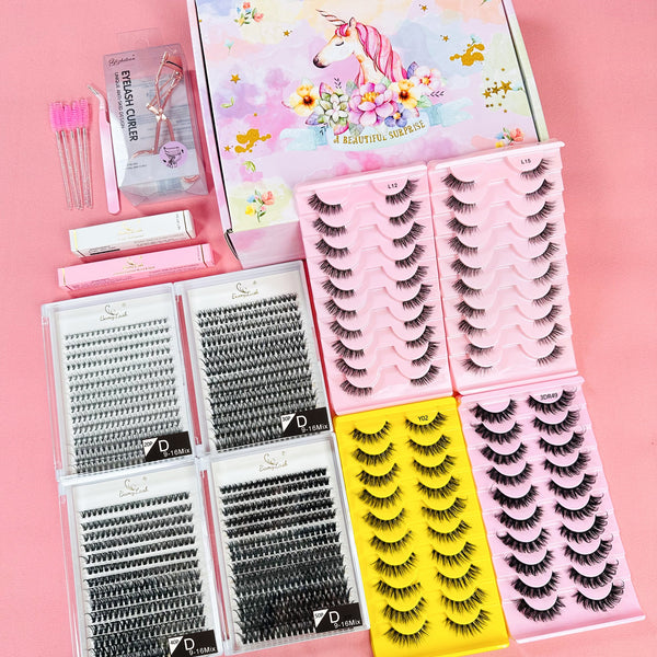 Mixed Length False Eyelashes, 40 Pairs False Eyelashes & 4 Boxes Segmented Eyelashes & 1 Count Eyelash Curler & 1 Lash Tweezers & 5 Eyelash Brushes 1 White Lash Glue 1 Eyelash Bond & Seal Eye Makeup Tools For Women & Girls