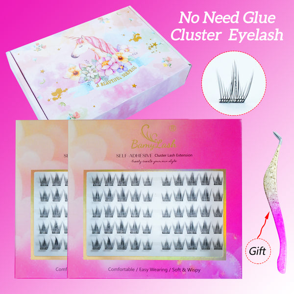 Bamylash Self Adhesive Eyelash Clusters Kit, Natural, Black, No Glue Needed, Fuss Free, Invisible Band, Natural, 24 Hours, No Damage, No Sticky Residue, Flawless, Quick & Easy | 120 Clusters False Lashes