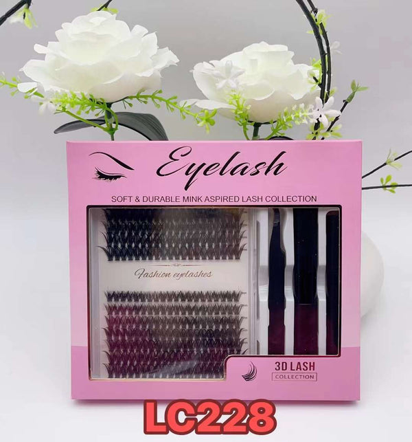 DIY Lash Extension Kit, 168 Pcs Lash Clusters Eyelash Extension Kit D Curl 9-15mm Individual Lashes LC228  with Bond and Seal & lash remover and tweezer for Self Application, Extensions Wispy Lashes Cluster DIY at Home