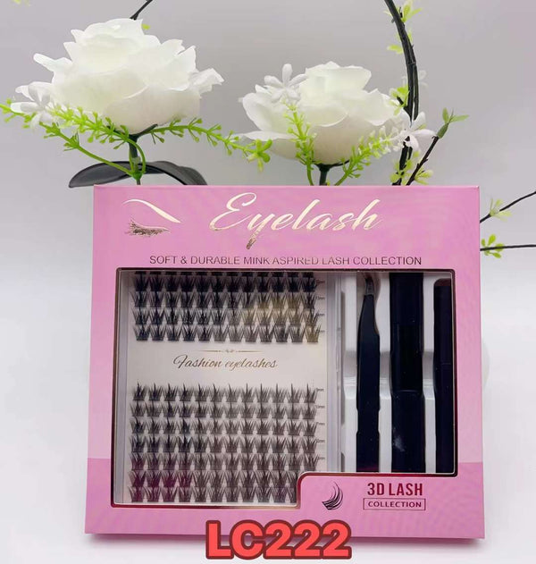 Lash Clusters DIY Lash Extensions Kit 168pcs Individual Lashes Clusters LC222 D Curl Eyelash Extension Kit with Applicator and Lash Bond&Seal,Clusters Lash Glue Remover Mix 9-15mm