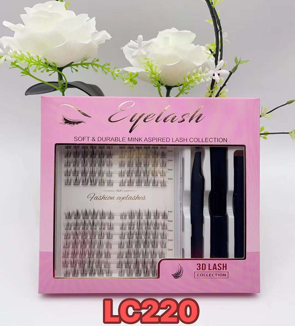BamyLash 168 Pcs Lash Extension Kit LC220 - D Curl 9-15mm Clusters with Bond, Seal, Remover and Applicator - DIY Lash Extensions for Easy At-Home Application