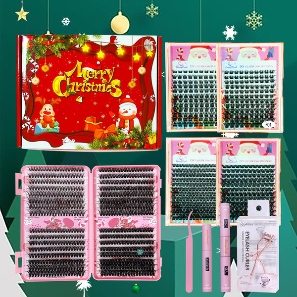 Christmas 3D Cluster False Eyelashes with Glue & Remover8 Tweezers & Eyelash Curler, 1 Set Mixed Length8 Styles Dly Cluster Lashes with Tools, MakeupGift for Women