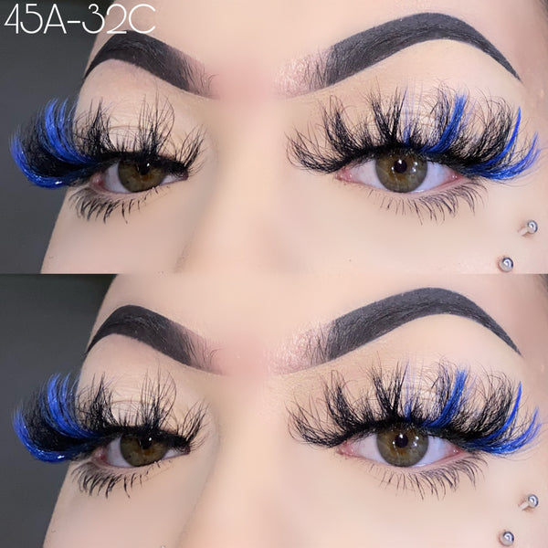 Wholesale 45A-32C Blue Color False Eyelashes 25mm Real Mink Long Lashes