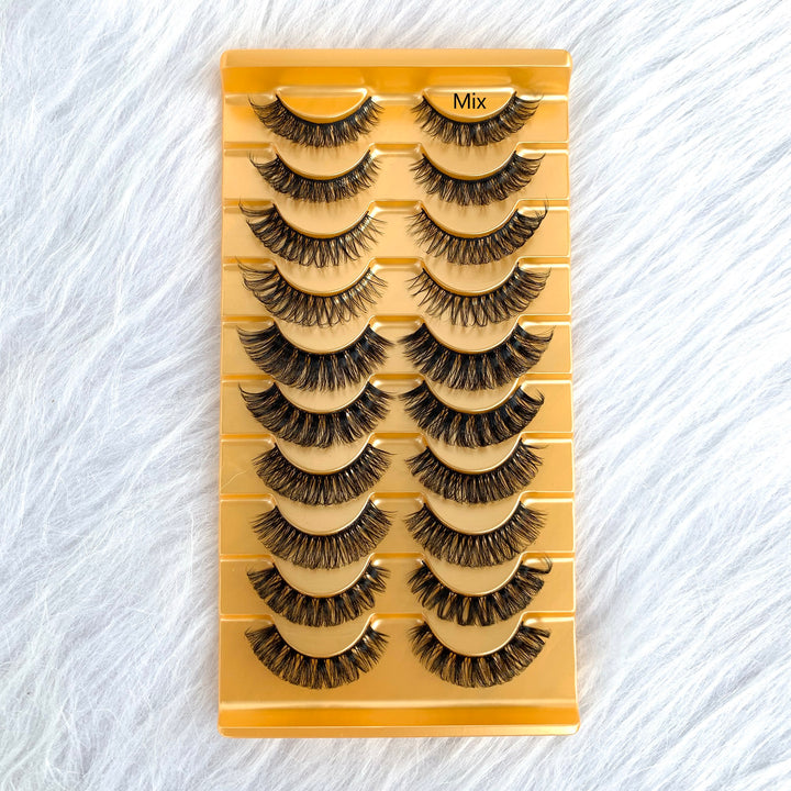 10 pairs lashes,Deep curl Russian curly style and regular style lashes False Eyelashes Russian Strip Lashes D Curly Faux Mink Lashes Wispy Fluffy Volume Russian Lashes 3D Effect Fake Eyelashes - bamylash