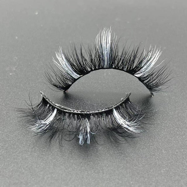 Wholesale 15mm colored lashes D632-777C White color faux mink false eyelashes