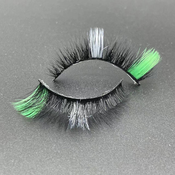 Wholesale 15mm colored lashes D613-1472C Green White color faux mink false eyelashes