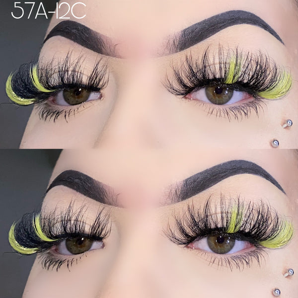 Wholesale 57A-12C Yellow Color False Eyelashes 25mm Real Mink Long Lashes