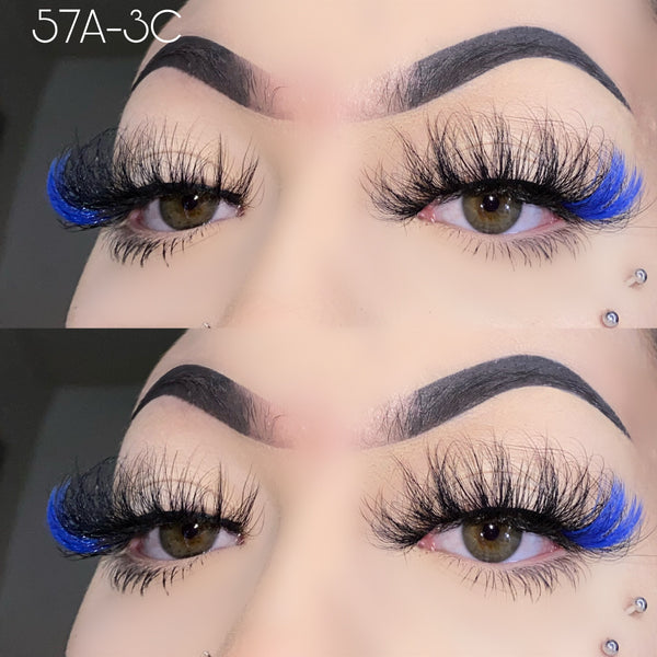 Wholesale 57A-3C Blue Color False Eyelashes 25mm Real Mink Long Lashes