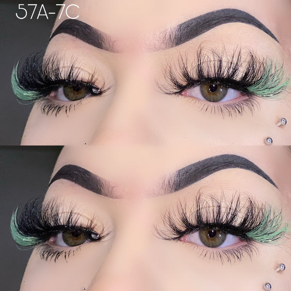 Wholesale 57A-7C Green Color False Eyelashes 25mm Real Mink Long Lashes