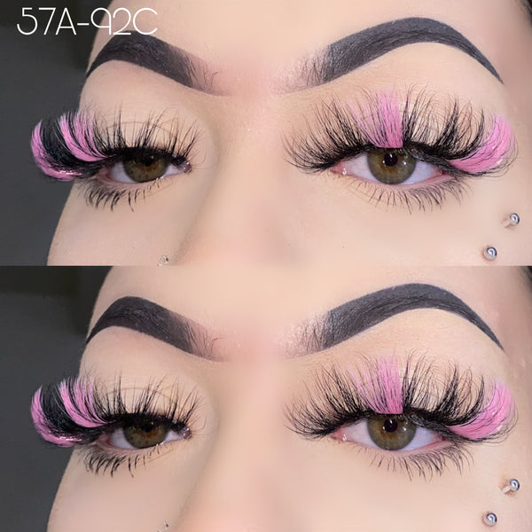 Wholesale 57A-92C Pink Color False Eyelashes 25mm Real Mink Long Lashes