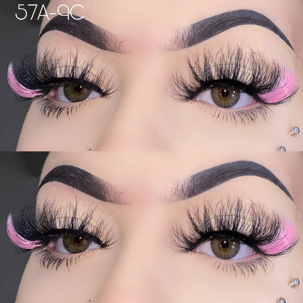 Wholesale 57A-9C Pink Color False Eyelashes 25mm Real Mink Long Lashes