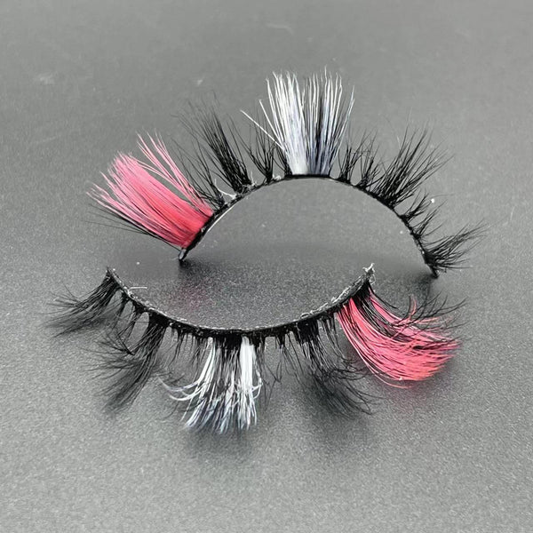 Wholesale 15mm colored lashes D622-472C Pink White color faux mink false eyelashes