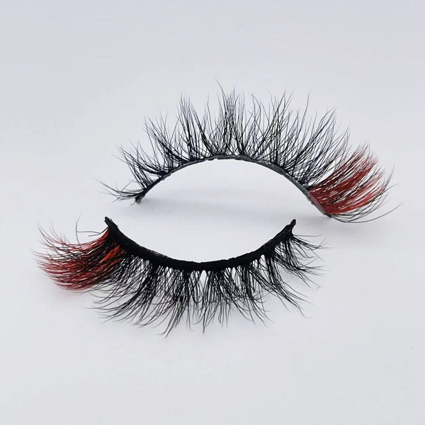 Wholesale 15mm colored lashes D539-3C Red color faux mink false eyelashes