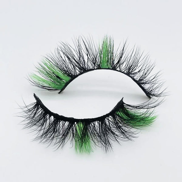 Wholesale 15mm colored lashes D539-142C Green color faux mink false eyelashes