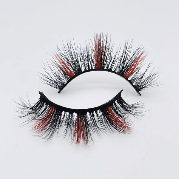 Wholesale 15mm colored lashes D632-333C Red color faux mink false eyelashes