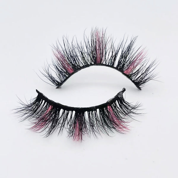 Wholesale 15mm colored lashes D632-444C Pink color faux mink false eyelashes