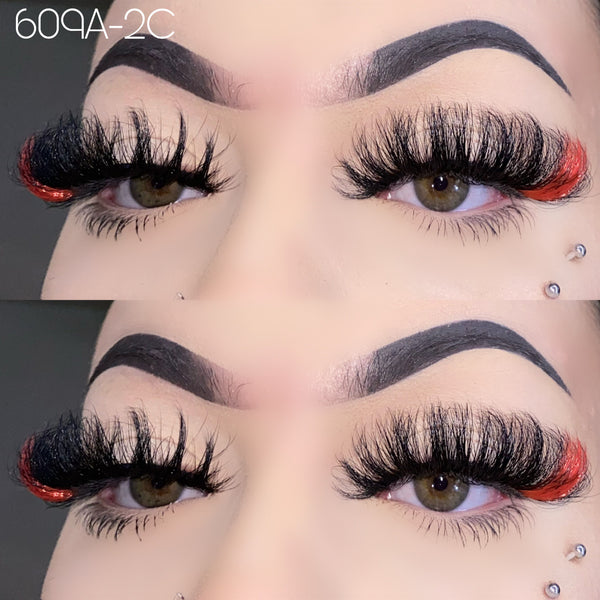 Wholesale 609A-2C Red Color False Eyelashes 25mm Real Mink Long Lashes