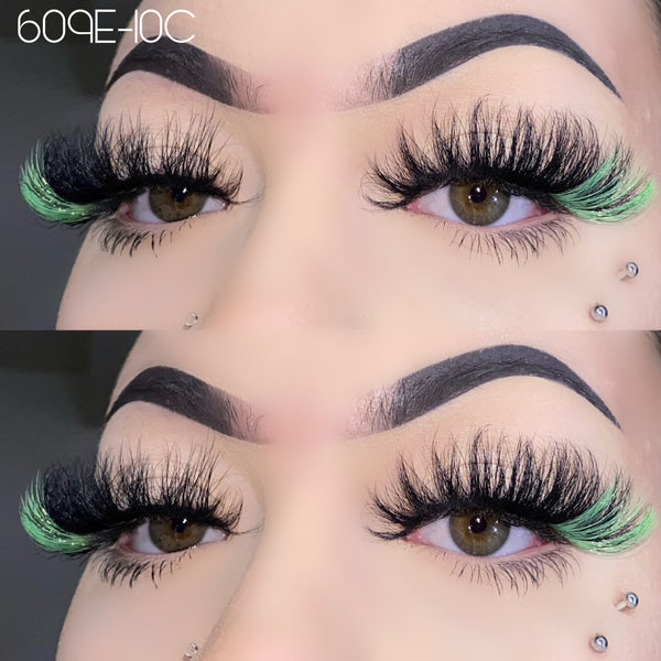 Wholesale 609E-10C Green Color False Eyelashes 25mm Real Mink Long Lashes