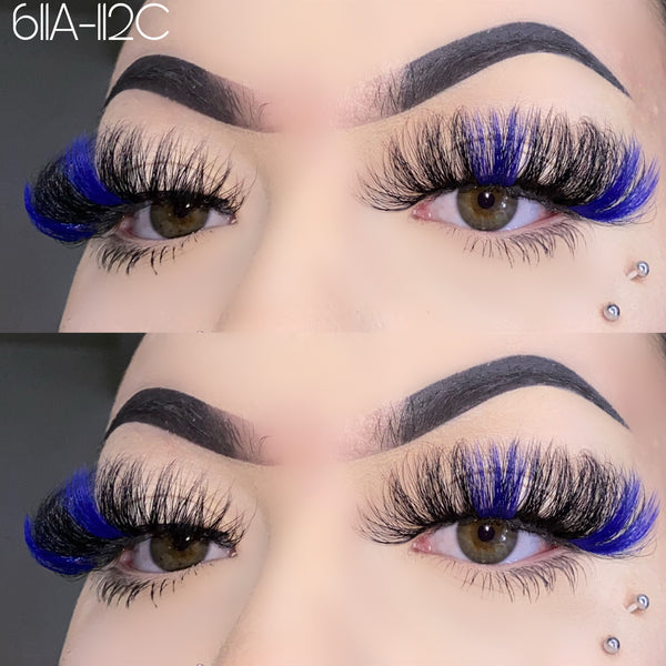 Wholesale 611A-112C Blue  Color False Eyelashes 25mm Real Mink Long Lashes