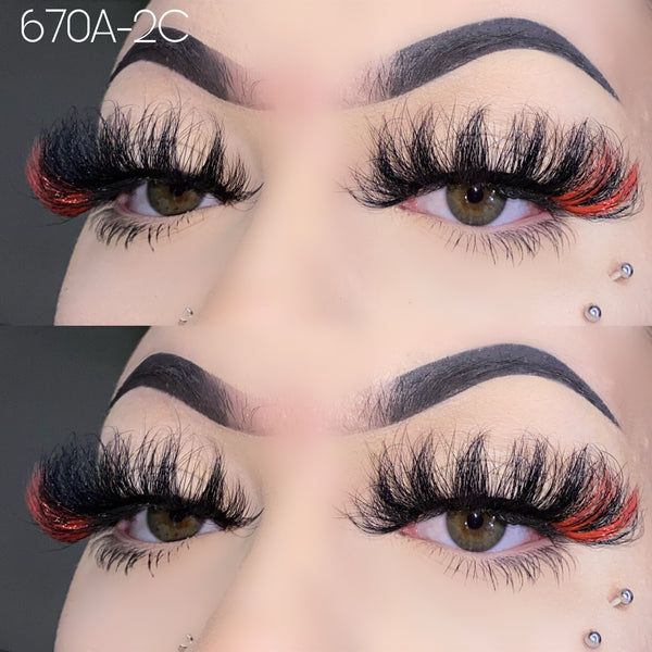 Wholesale 670A-2C Red Color False Eyelashes 25mm Real Mink Long Lashes