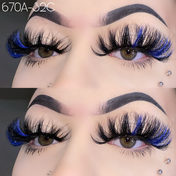 Wholesale 670A-32C Blue Color False Eyelashes 25mm Real Mink Long Lashes