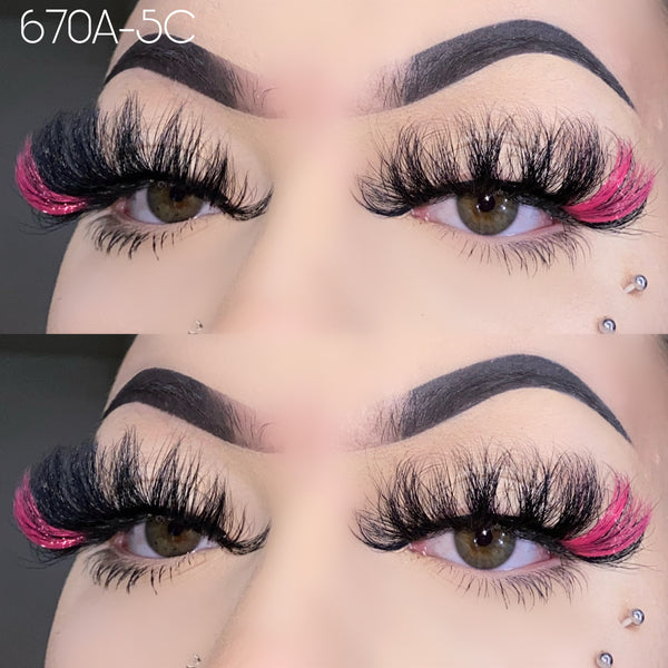 Wholesale 670A-5C Red Color False Eyelashes 25mm Real Mink Long Lashes