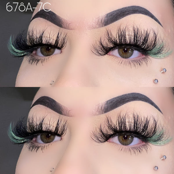 Wholesale 678A-7C Green Color False Eyelashes 25mm Real Mink Long Lashes