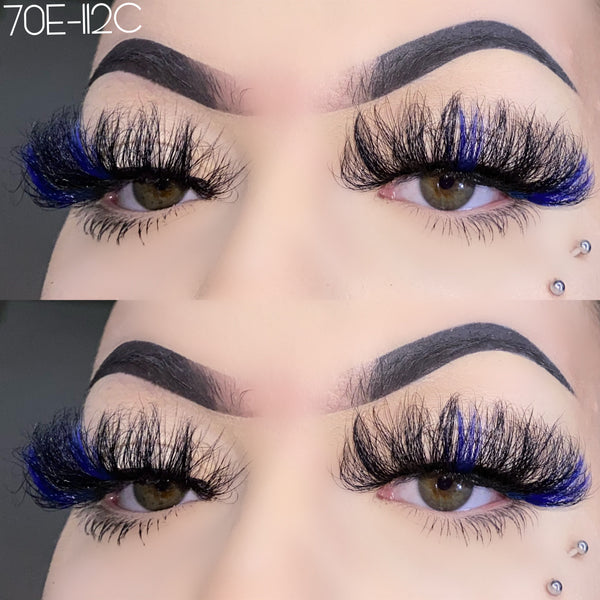 Wholesale 70E-112C Blue Color False Eyelashes 25mm Real Mink Long Lashes