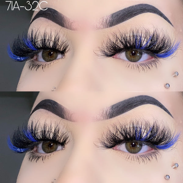 Wholesale 71A-32C Blue Color False Eyelashes 25mm Real Mink Long Lashes