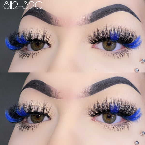 Wholesale 20mm colored mink lashes 8112-32C Blue color false eyelashes