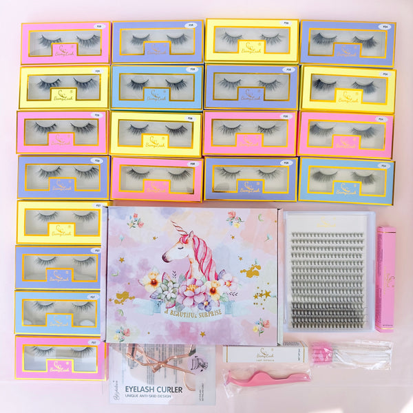 2024 New Half Eyelashes Set Include 20pairs Half Lashes 1 box 20P Cluster Lash 1 White Lash Glue 1 Lash Bond & Seal 1 Eyelash Curler 1 Lash Tweezer 5 Little Lash Brushes