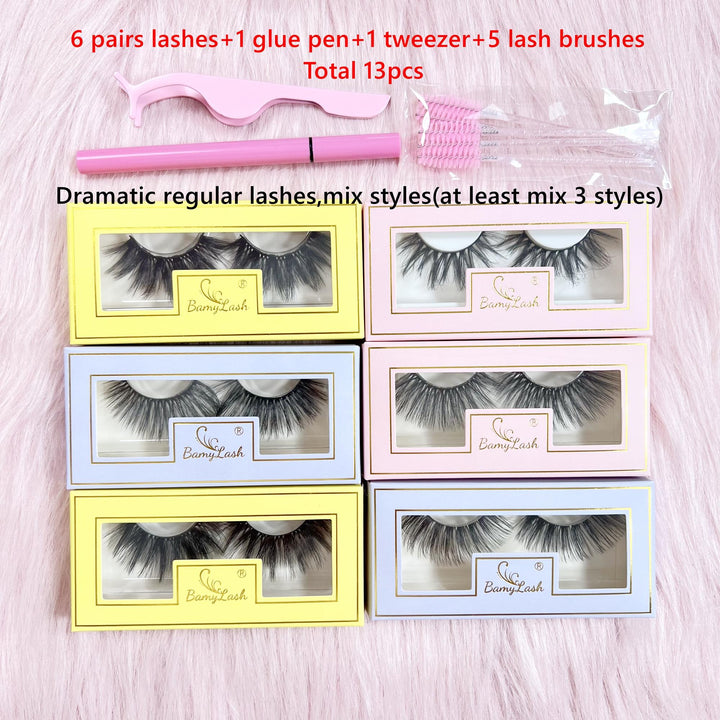 6 eyelashes+1 glue liner+1 tweezer + 5 lash brushes - bamylash