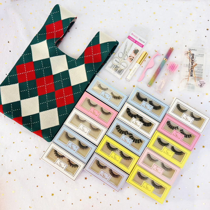 Xmas gift lashes bag set,vegan strip lashes and tools - bamylash